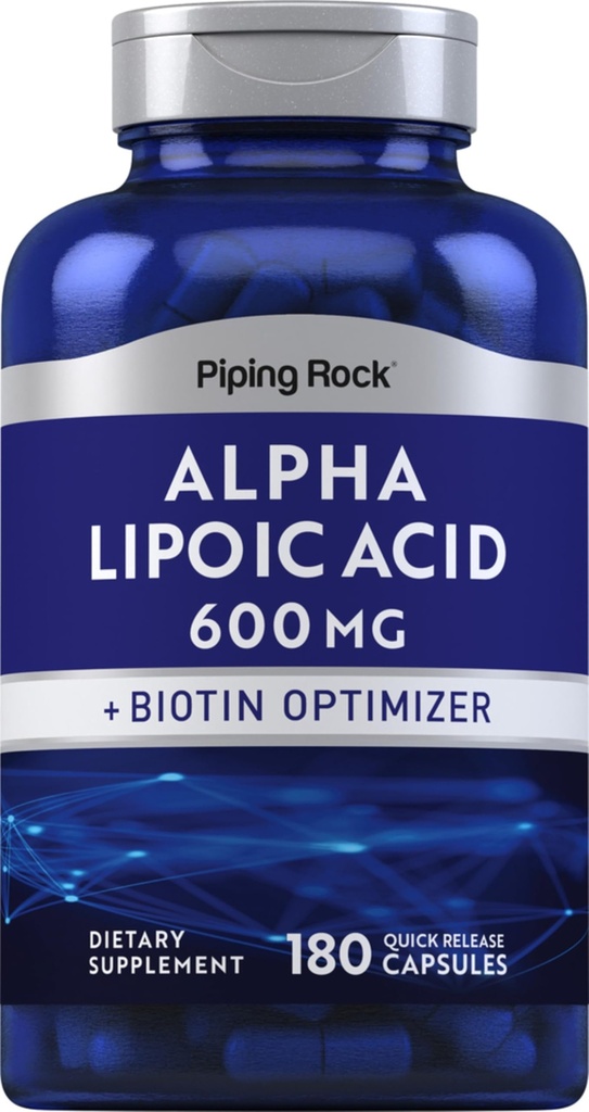 Piping Rock Alpha acide lipoïque 600mg.180 Capsules.Plus Biotin Optimizer.