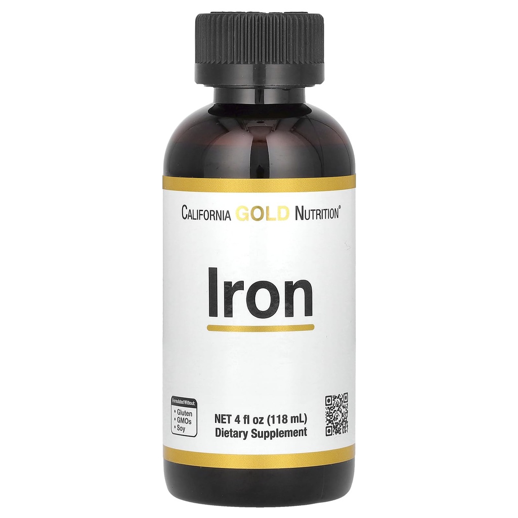 California Gold Nutrition Iron, as Ferrous Bisglycinate Chelate and Yellow Dock Root, 4 fl oz (118 ml)