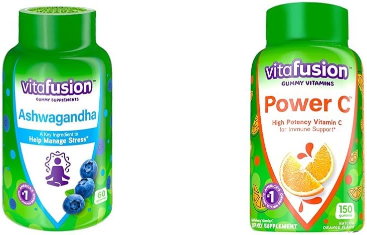 Vitafusion Ashwagandha Gummies 60 Conte e Vitamina C Gummies 150 Contare per il supporto immunitario