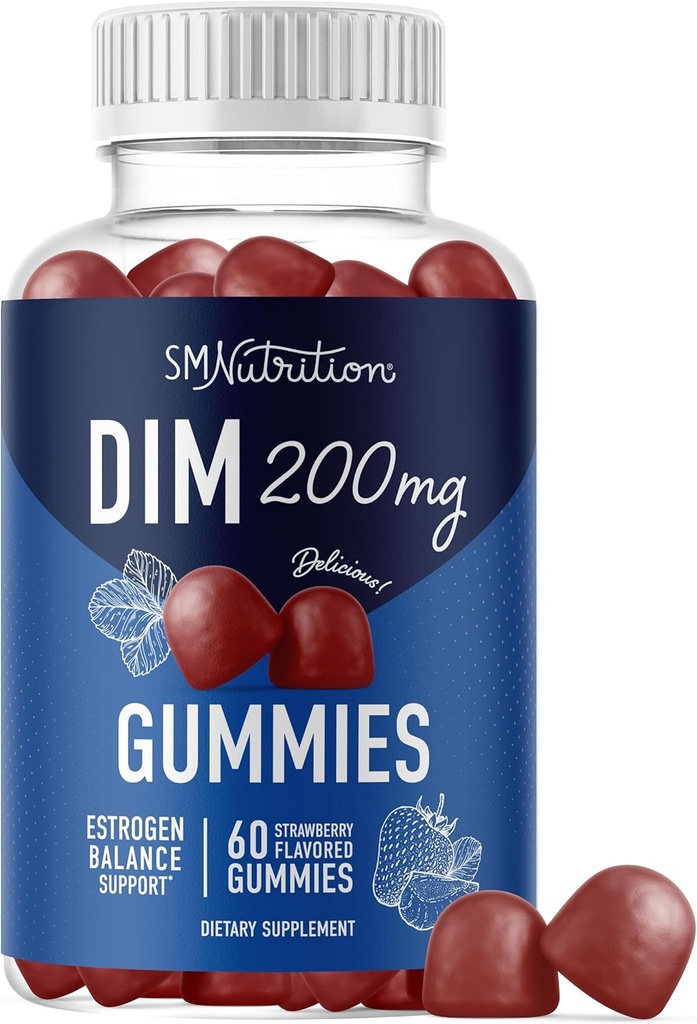 Gummie DIM | 200 mg | Gummie di bilanciamento dell'ormone per PMS, Menopausa, Acne ormonale & More | Estrogen Balance & Detox per le donne e gli uomini | con radice di barbabietola 50mg per il supporto antiossidante | Gluten-Free | 60ct.
