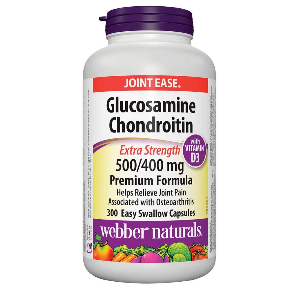 Webber Naturals Glucosamin Chondroitin mit Vitamin D3, extra Kraft, 500/400 mg, Premium Formula, 300 Leichte Schwalbenkapseln