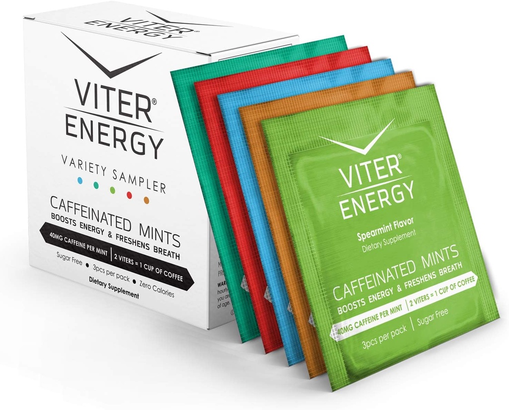 Viter Energy Koffeinierte Minze 40mg Koffein, B Vitamine, Sugar Free. (Variety, 3pcs, 5 Pack)