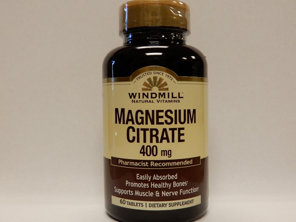 Windmühle Natürliche Vitamine Magnesium Citrat 400mg 60 Tabletten (Pack von 2)