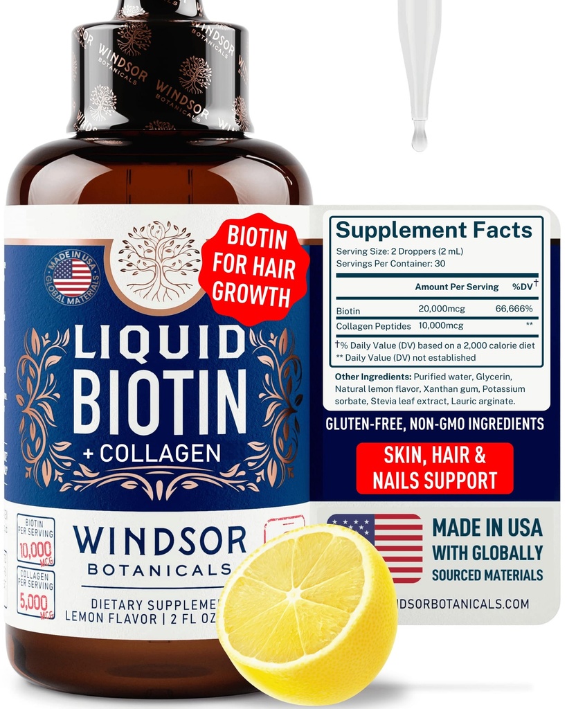 Liquid Biotin for Hair Growth Collagen - Biotin Liquid 10.000mcg Collagen 5.000mcg Extra Strength Liquid - Liquid Collagen und Biotin Tropfen für Haarwachstum - Biotin und Collagen Tropfen für Damen - 2oz
