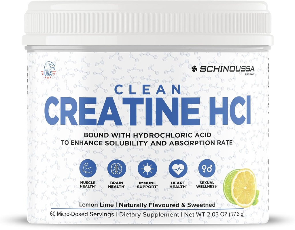 Lemon Lime Creatine HCL Powder | Micro-Dosed High Absorption Creatine | Naturally Flavored & Sweetened | Stimulant-Free | Vegan, Gluten-Free | Pre/Post Workout Supplement | 60 Servings