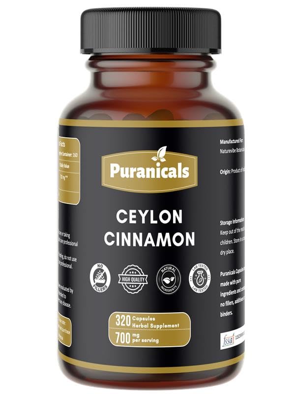 Ceylan Cinnamon Premium 320 Capsules Sans OGM et sans gluten Supplément à base de plantes de 700 mg par portion