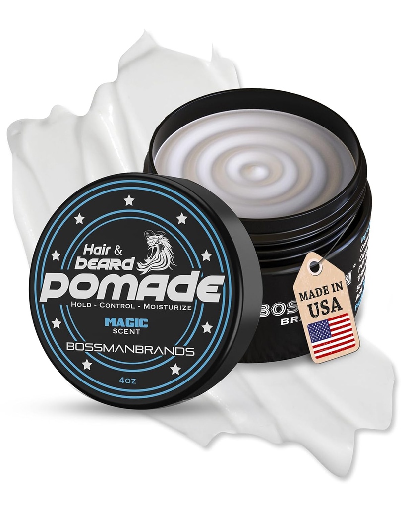 Bossman Hair & Beard Pomade for Men (Magic Scent) – Support moyen & Hydratant pour cheveux, barbe & mustache Styling – Fabriqué aux États-Unis