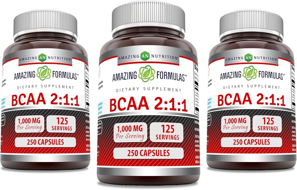 Incredibile formule BCAA 2:1 1000 Mg per servire capsule | Aminoacidi a catena ramificata Supplemento | Non OGM | Gluten-Free Made in USA (3 Pack, 250 Count)