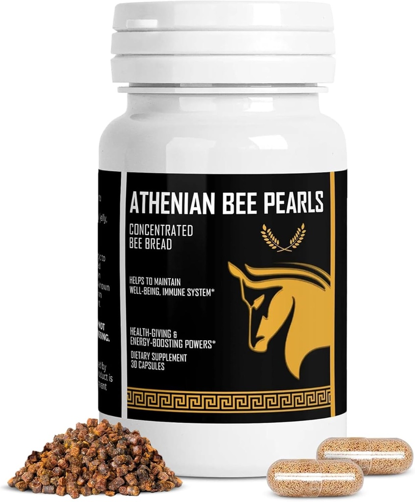 Bienen Pollen Ergänzung Athenian Bienenperlen | Natürliche Immunität & Vitalität Unterstützung Bienen Pollen Kapsel | Spartan Bienen Brot Extrakt & Vitamin C | Non GMO, nichts Synthetisch, Alle natürlichen Bio Bienen Pollen