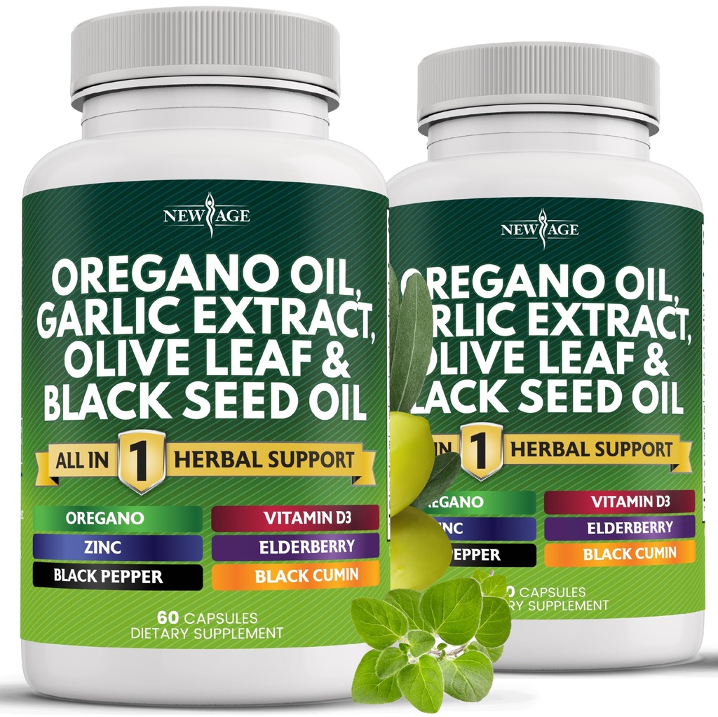 NEU AGE Oregano Öl Knoblauch Extrakt Olivenblatt mit Astragalus - Beilage für Damen und Herren - 120 Zähler