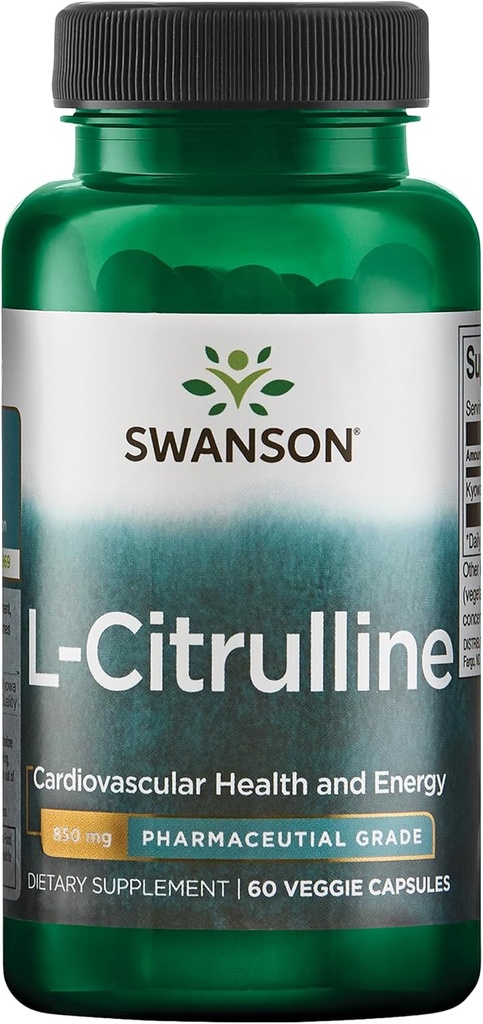 Swanson L-Citrulline - Supplemento naturale Promuovere la salute cardiovascolare e il supporto energetico - Aiuta ad aumentare la Circolazione - (60 capsule, 850mg ciascuno)