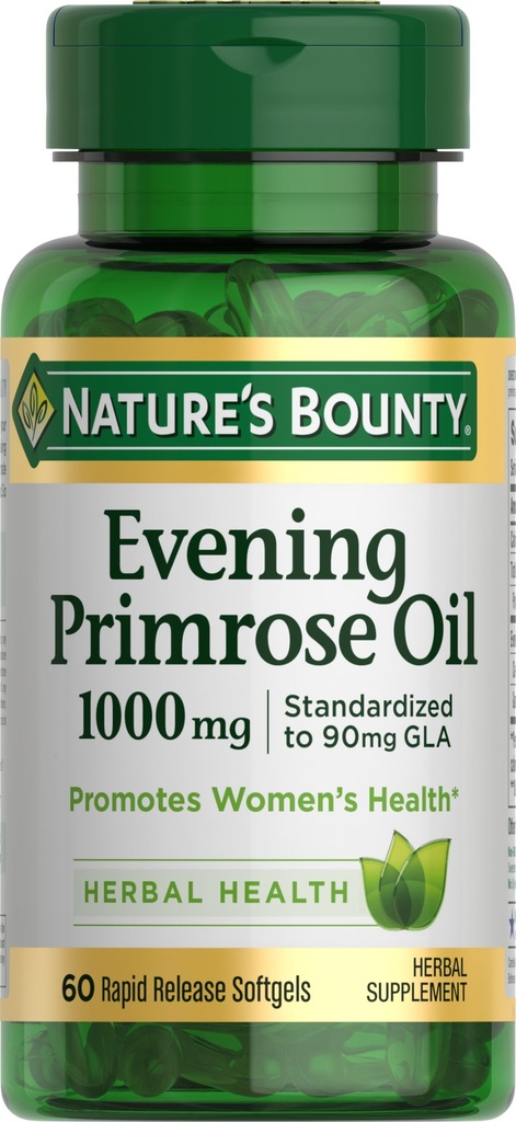 Nature's Bounty Primrose Oil 1000mg, fördert Frauen Gesundheit, Kräuterergänzung, Glutenfrei, 60 Schnelle Veröffentlichung Softgels