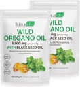 2 Confezione Olio di Origano Softgels, 120 Conte 2 in 1 6000mg Olio d'Origano con Olio di semi neri 200mg, Basato su piante, Capsule di Olio di origano organici, Supporto non OGM & Immune