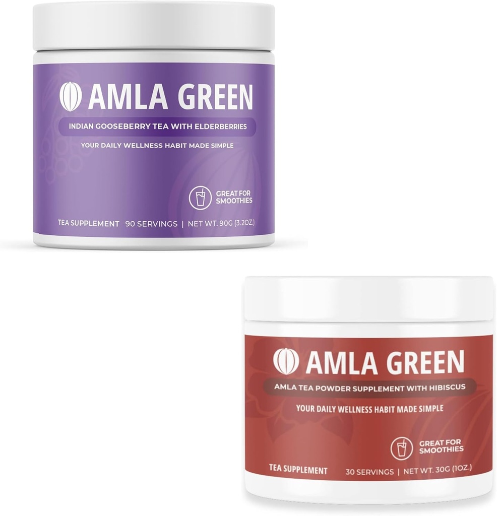 Amla Powder & Green Tea Superfood Supplement, Antioxidans-Unterstützung, Hergestellt mit Älteren (90 Servierungen) & Hibiscus (30 Servierungen), Bio, Vegan