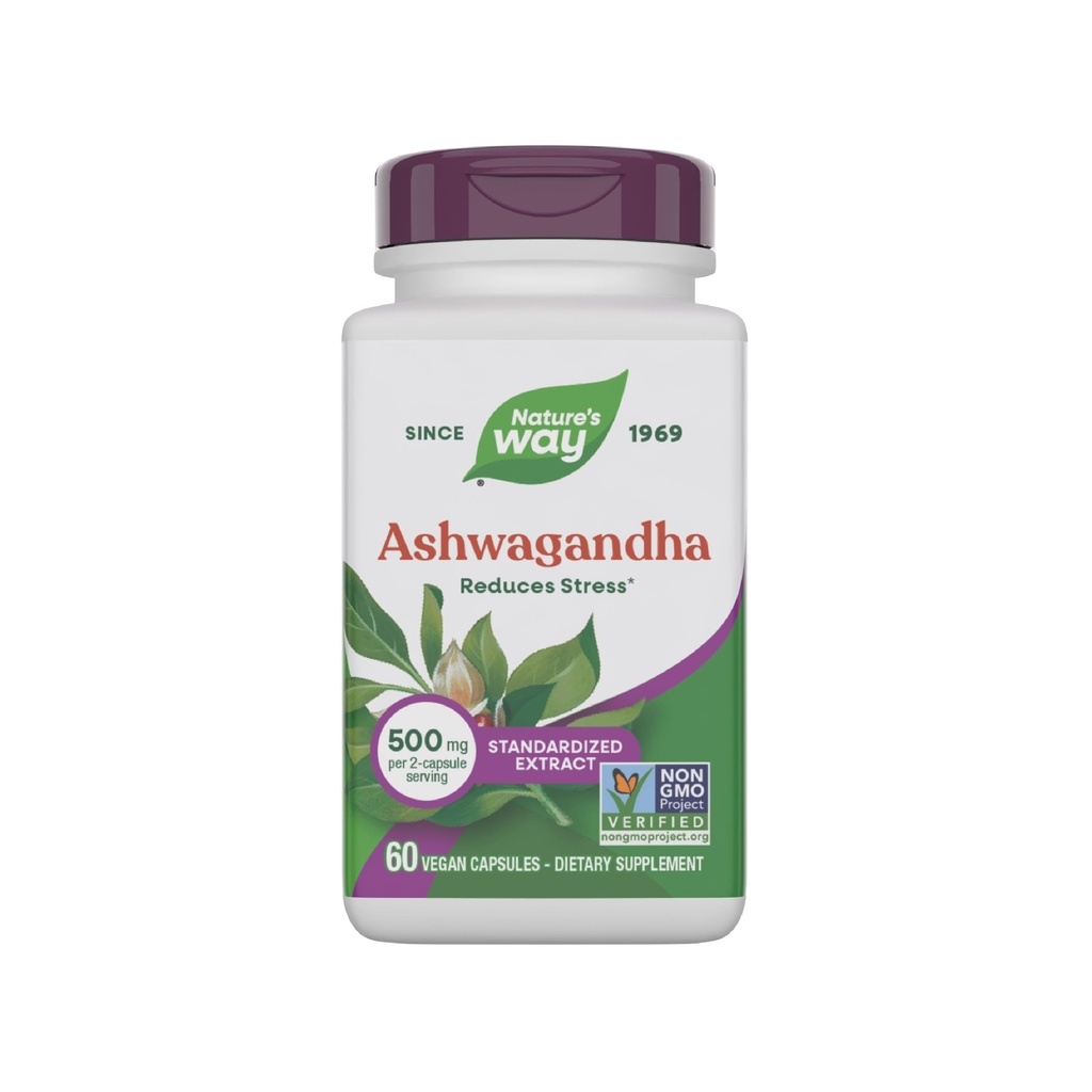 Nature's Way Ashwagandha, réduit le stress*, extrait Premium, Adaptogène*, projet non OGM vérifié, végétalien, 60 capsules