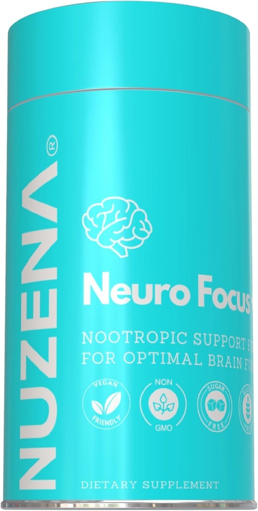Nuzena Neuro Focus +, 60 capsule di Advanced Nootropic Formula con Choline per migliorare la memoria, velocità del cervello, energia e messa a fuoco, Made in USA, Dimensione di servizio: 2 capsule