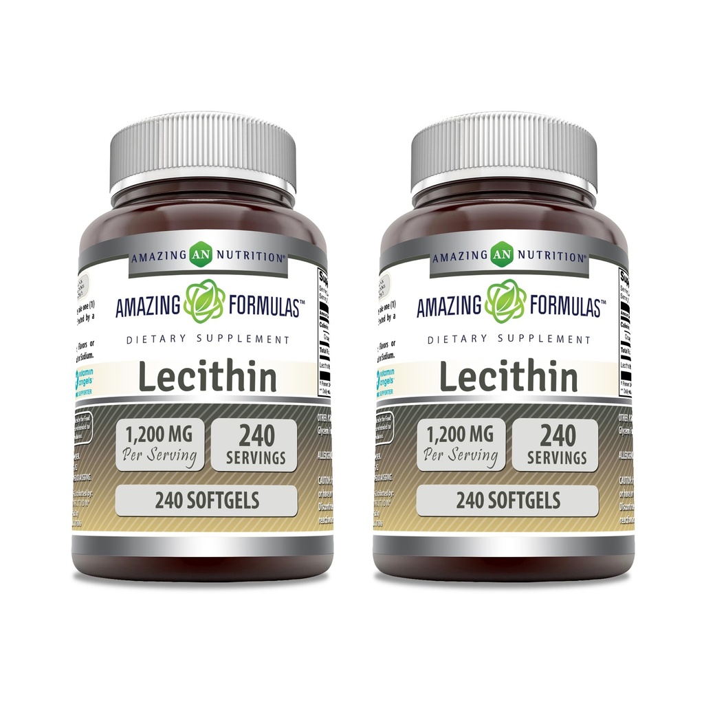 Erstaunliche Formeln Lecithin 1200 mg Softgels Supplement | Hohe Potenz | Non-GMO | Glutenfrei (2 Pack, 240 Count)