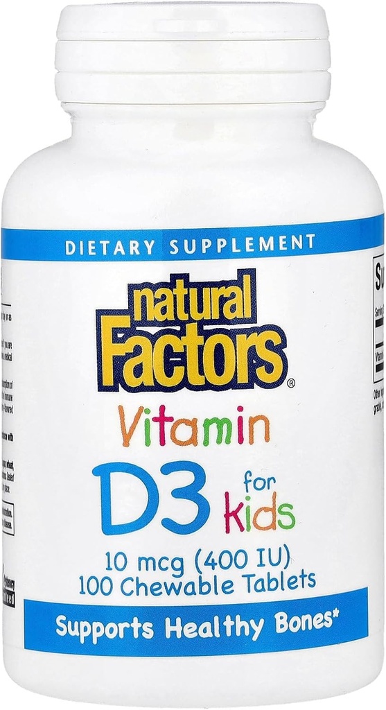 Natürliche Faktoren, Vitamin D3 400 IU, unterstützt starke Knochen, Zähne und Immunfunktion, 100 Tabletten (100 Portionen)