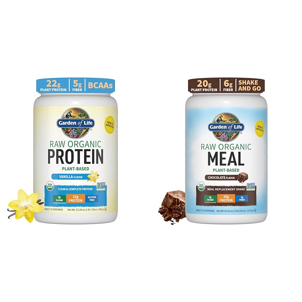 Jardin de la vie Poudre de protéines de vanille végétalienne biologique 22g et enzymes digestives pour la digestion facile – Shakes non-OGM et substitut de repas biologiques crus - Poudre de protéines végétaliennes à base de chocolat