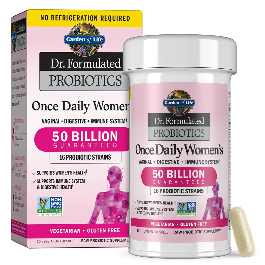 Giardino della vita Una volta Giornaliero Dr. Formulato Probiotici per le donne 50 miliardi di CFU 16 Probiotici con prebiotici organici per la salute digestiva, vaginale e immunitaria, Dairy Free, Shelf Stable 30 capsule