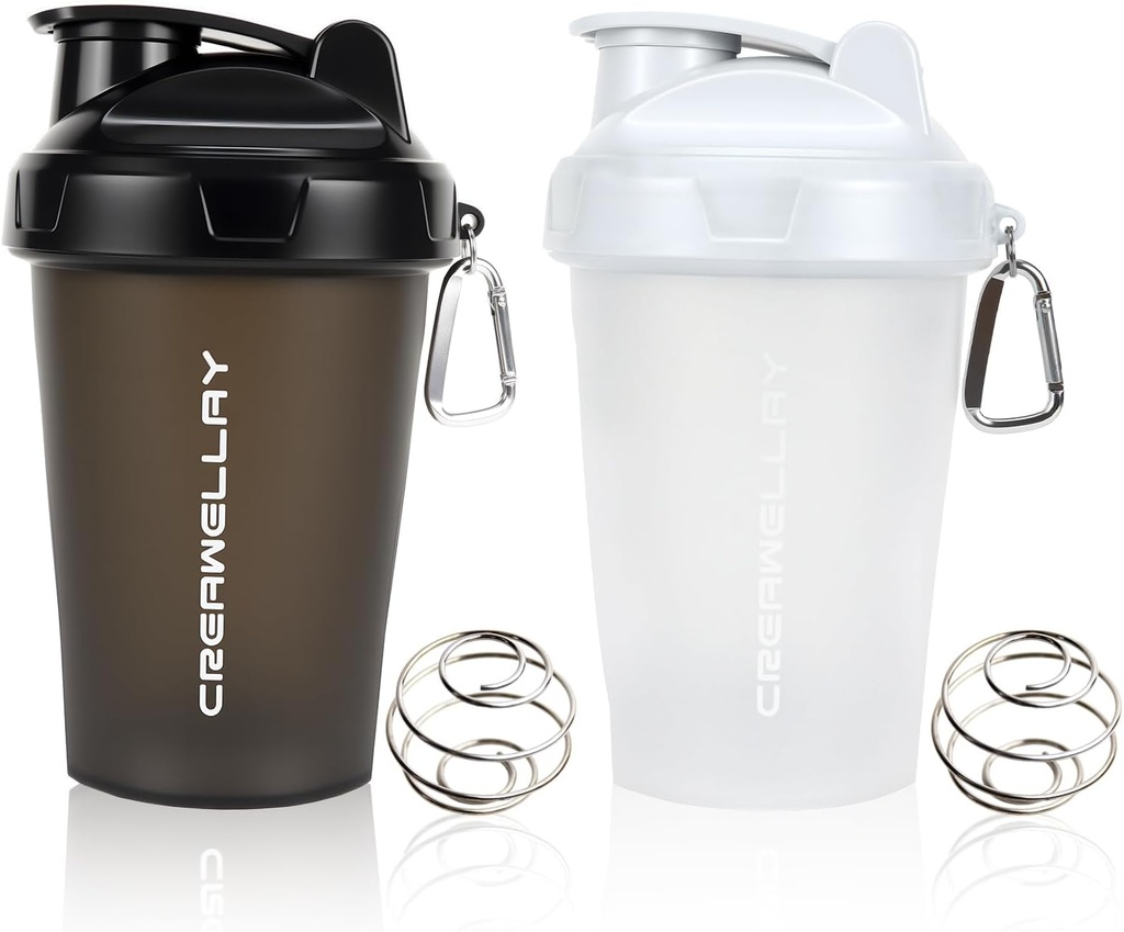 2 Pack Shaker Bottles für Proteinmischungen, 17 oz Small Protein Shaker Bottle mit Griff, Gym Shaker Cups mit Blending Ball für Pre Workout, BPA-Free & Geschirrspüler Safe(Schwarz, Weiß)