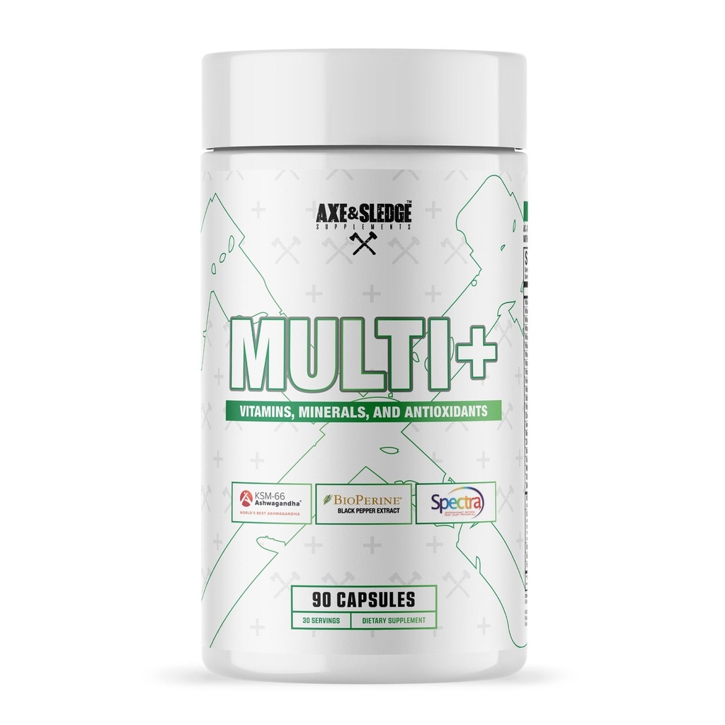 Axe & Sledge Multi Plus Multivitamin | 24 Vitamine e Minerali Biodisponibili, Ashwagandha | Multivitaminico per Donne e Uomini per il supporto nutrizionale giornaliero | 90 Capsule, 30 Serve