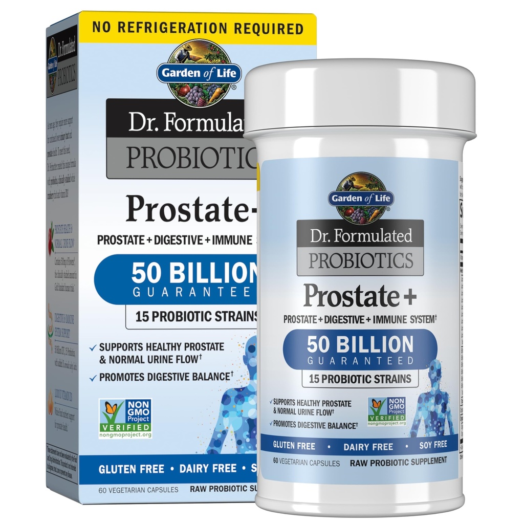 Jardin de la vie Dr. Formulé Probiotiques Prostate+ - Acidophilus et probiotique soutient la santé de la prostate et équilibre digestif - Étagère stable - sans gluten, lait et soja - 60 capsules végétariennes