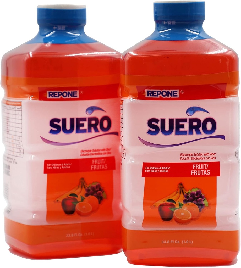 SUERO Elektrolytlösung mit Zink, Rehydrate, Restores Minerals und Nährstoffe, Erdbeer-Flaschen, 33.8 Fl Oz (Pack von 2)
