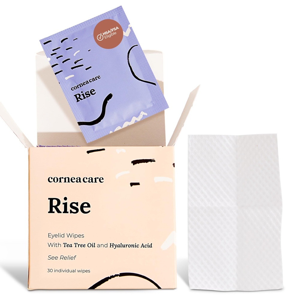 CorneaCare Rise: Augenlidtücher | Augentücher für trockene Augen | Augenlidtücher mit Teebaumöl & Hyaluronsäure | Reisebereit | 30 Count