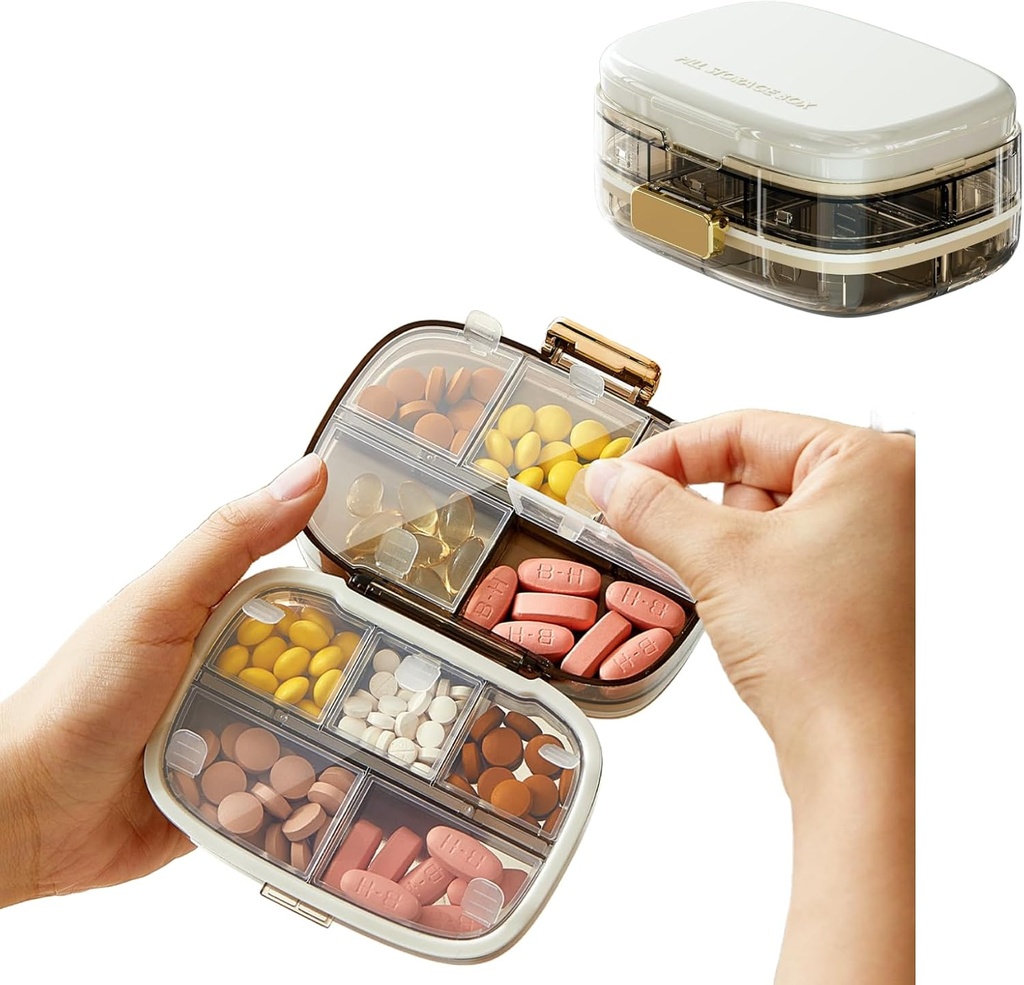 Travel Pill Organizer, Dispenser auf 10 große Komponenten, Portable Pill Bottle Organizer, Supplement Medication Holder große Kapazität Täglich, für Vitamine, Fischöle, Nahrungsergänzungsmittel (Weiß)