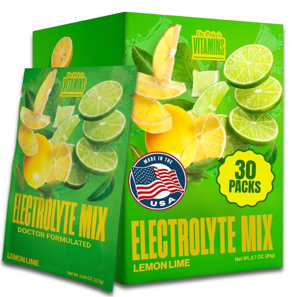 Dr. Price’s Electrolyte Mix | Polvere di idratazione senza zucchero con 72+ minerali Trace | No Sugar, Fast-Dissolving Electrolytes Powder Packets | Lemon-Lime (30 confezioni)