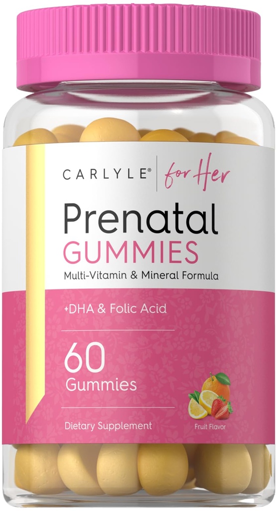 Carlyle Prenatal Gummie für Damen | mit DHA & Folsäure | 60 Count | Fruit Flavor | Non-GMO, Gluten Free Supplement | für Sie