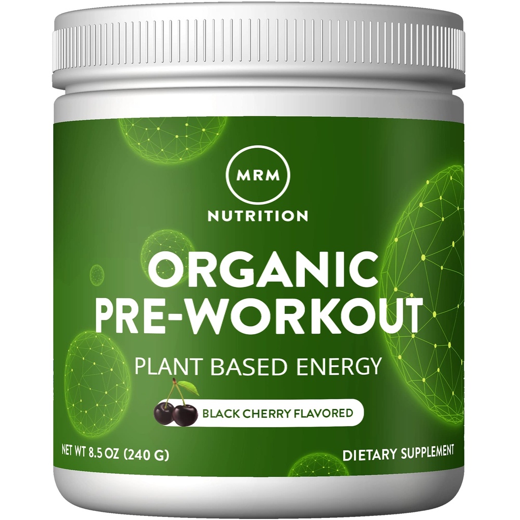 MRM Nutrition Organic Pre-Workout Powder - Women & Men, 150 mg Natural Caffeine & Adaptogens, Pure Energy, Focus & Blood Flow, Vegan, Certified Organic, Non-GMO - 20 Servierungen, Black Cherry Flavors