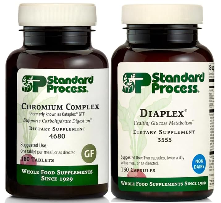 Métabolisme de processus standard et ensemble de santé digestive - Complexe de chrome et suppléments diététiques diaplexiques - soutient la fonction Digestion des glucides et pancréas - Suppléments de chrome avec vitamine A
