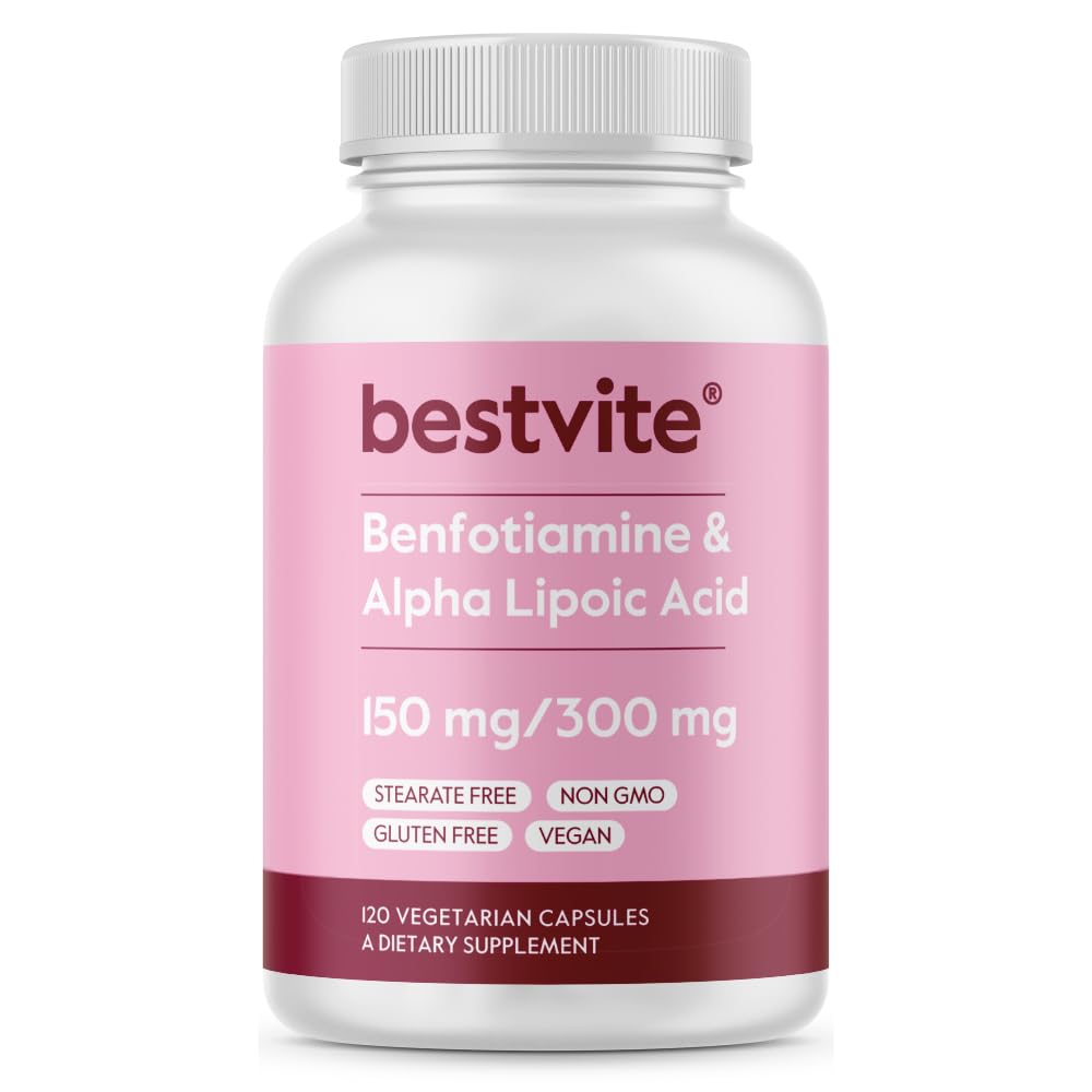 Benfotiamin 150mg / Alpha Lipsäure 300mg (120 vegetarische Kapseln) - No Stearates - Vegan - Glutenfrei - Non GMO