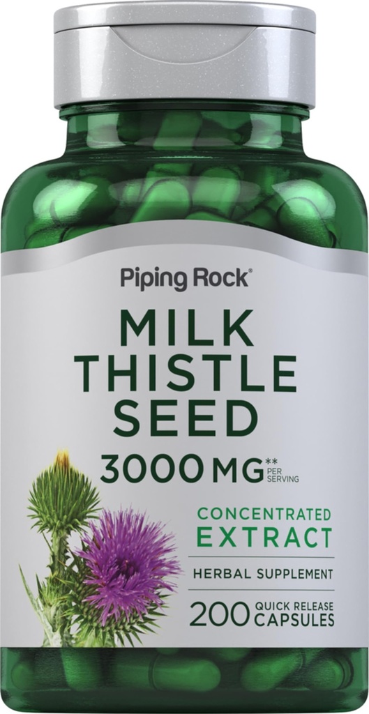 Piping Rock Lait supplément de chardon de 200 capsules d'extrait concentré de plantes non-OGM, sans gluten