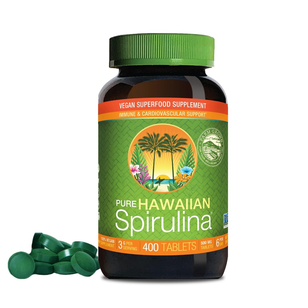Nutrex Hawaii, Pure Hawaiian Spirulina 500 mg, Vegan, unterstützt Immunsystem, Herz, Zellen und Energie, 400 Tabletten