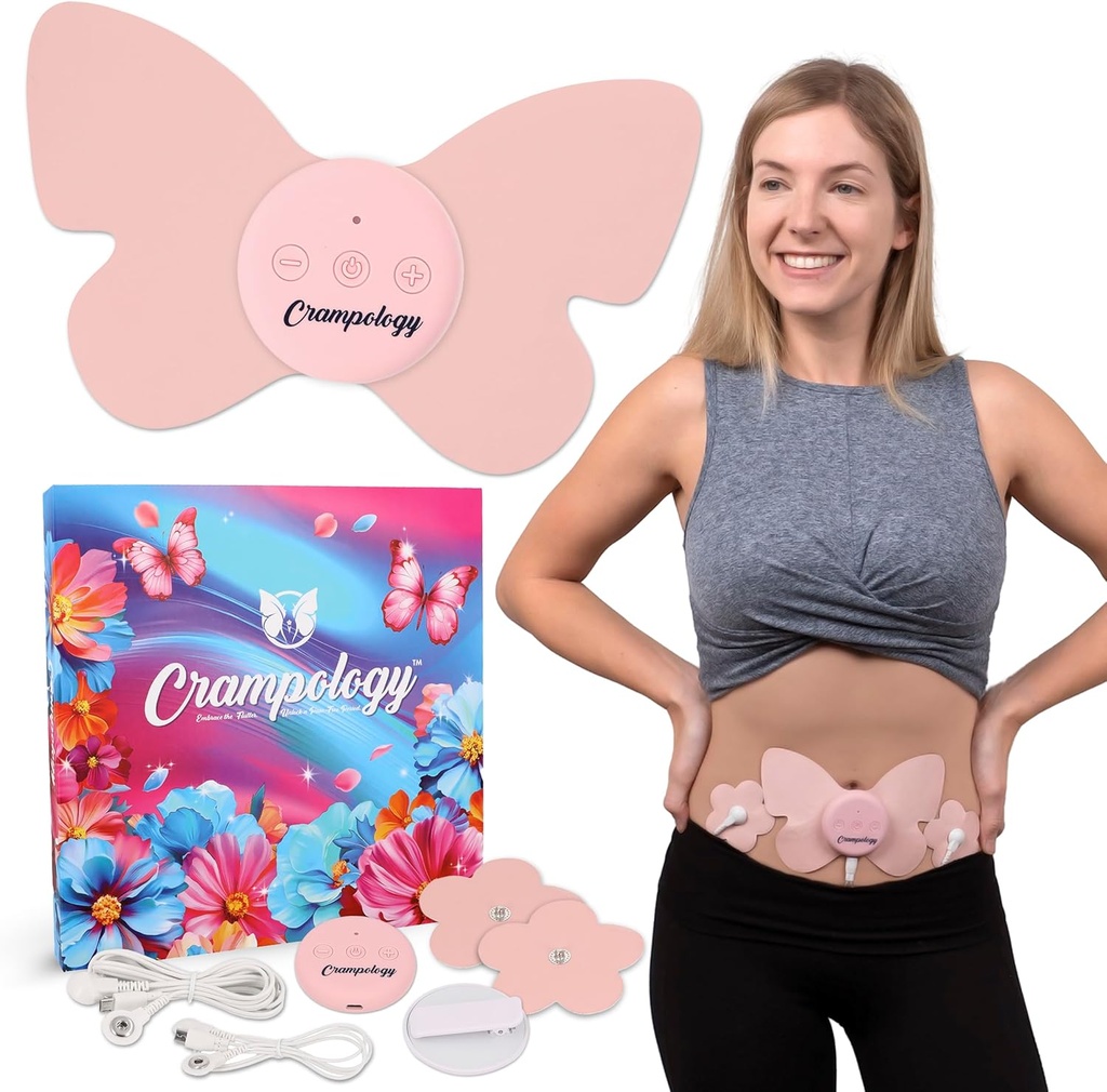 Relief Pink-Period Cramps Pain Relieving Device, Cramp Massager for Menstrual and Lower Back Ache, Riduce Endometriosis Discomfort, PMS TENS Unit, Wireless o Wired, Natural Cycle Support