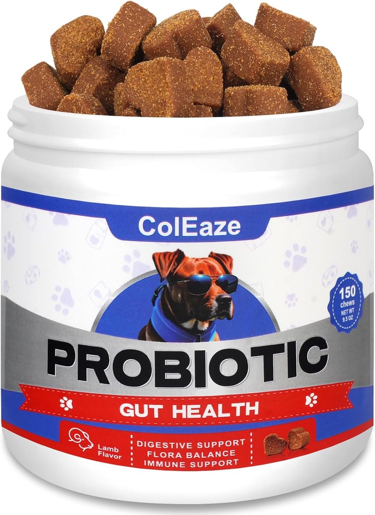 Probiotics for Dogs, 150 Chews Dog Probiotics for Digestive Health, Dog Probiotics Chews mit 6 Verdauungsenzymen für Gut Health, Durchfall, juckende Haut und juckende Ohren Immunität - Lambvor
