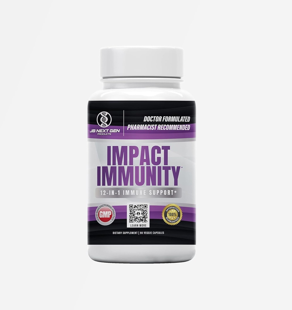 IMPACT IMMUNITY 12-IN-1 Immunsystem Unterstützung mit Elderberry, Vitamin C, B6, B12, Riboflavin (B2), Zink, D3, Quercetin, Thiamin Fisetin, L-Leucine & Probiotic-Made in USA- (90 Count)
