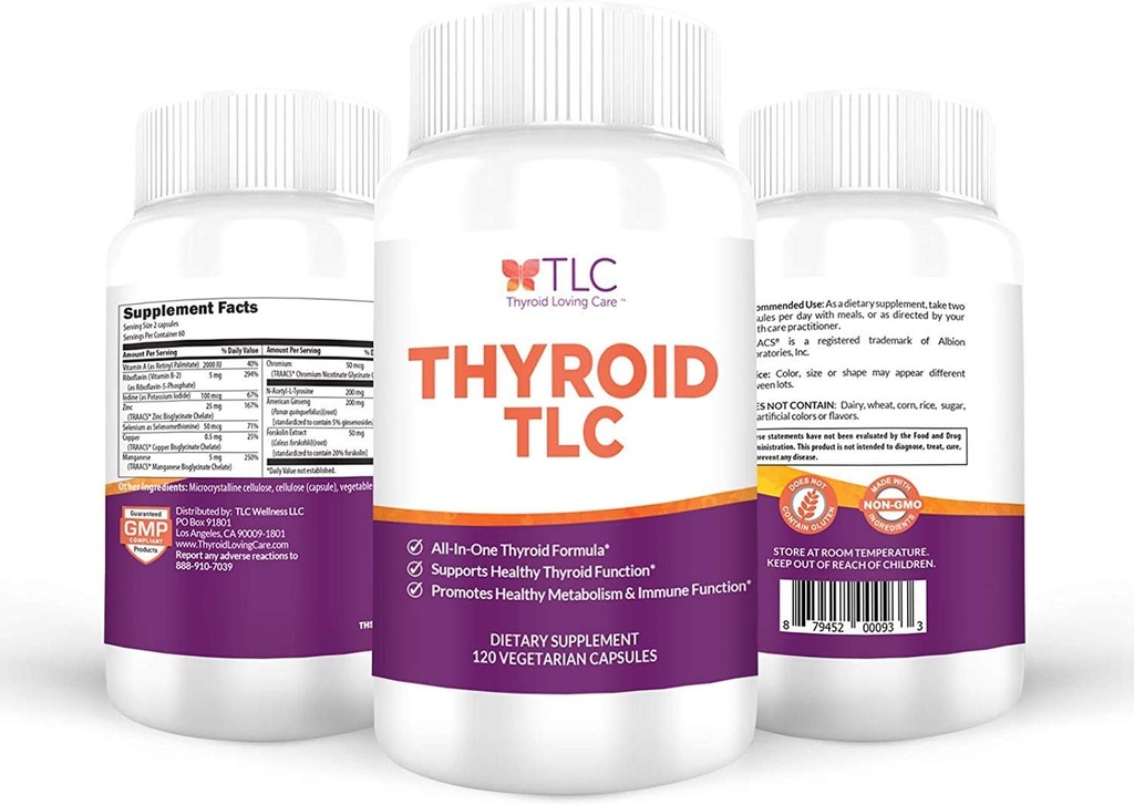 TLC Thyroïde - Formule de support thyroïde tout-en-un avec Iodine, Sélénium et Maganese (120 Capsules végétariennes)