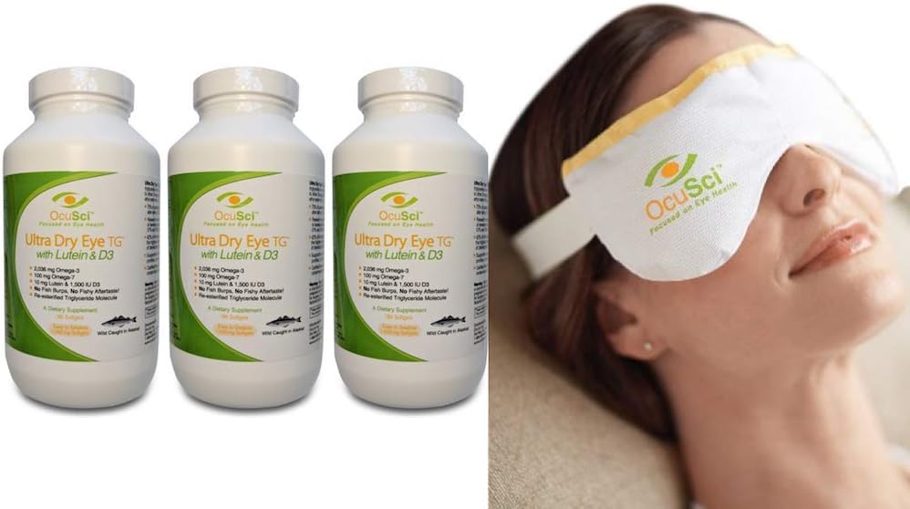 Formulé pour les yeux secs avec Triglycéride Ultra Pure Omega-3, Omega-7, Lutéine et D3 et un Compresseur d'oeil sec