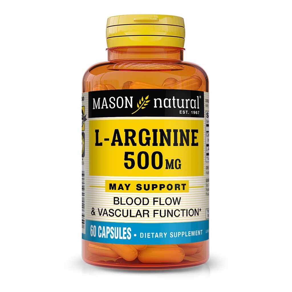 MASON NATURAL L-Arginina 500 mg con calcio- Supporta Circolazione sana e funzione vascolare, Nitric Oxide Supplement, 60 capsule