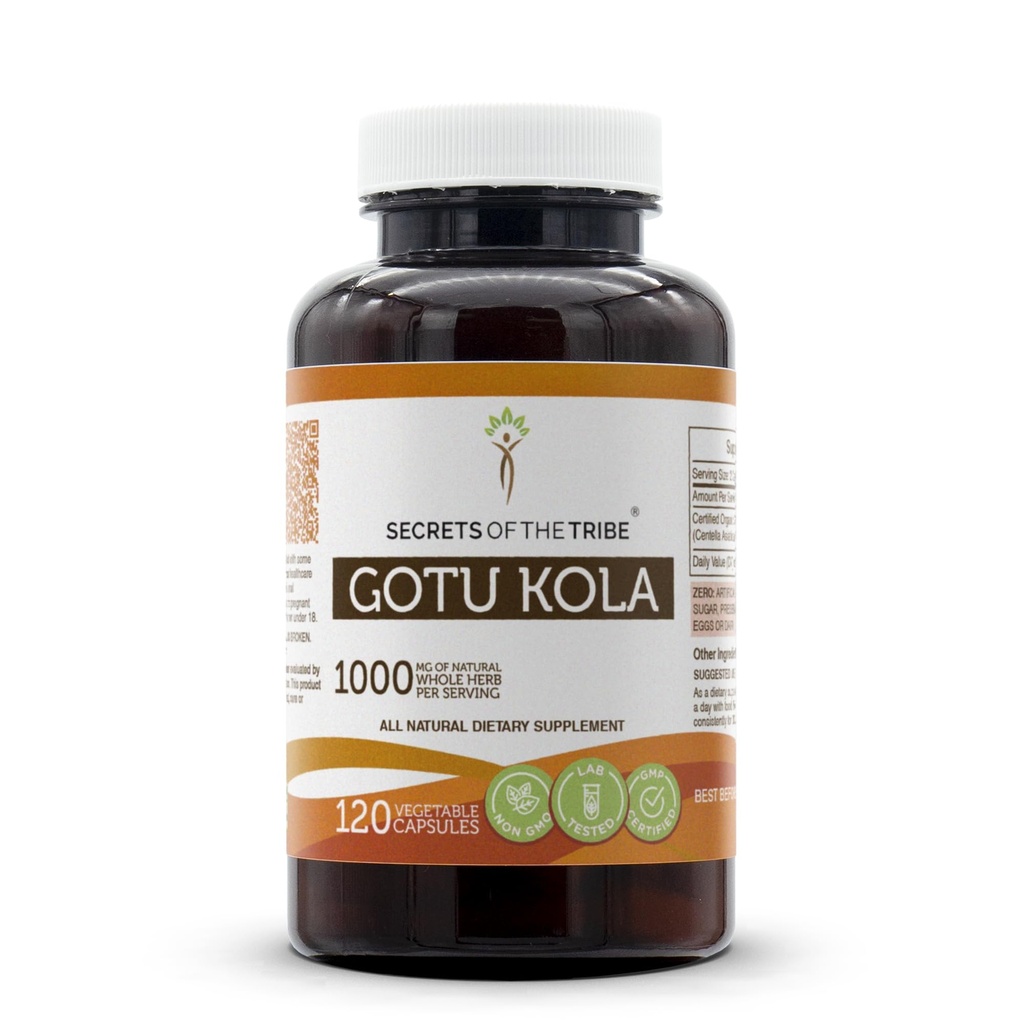 Secrets of the Tribe Gotu Kola 120 Capsules, 1000 mg, Gotu Kola (Centella Asiatica) Dried Herb (120 Capsules)
