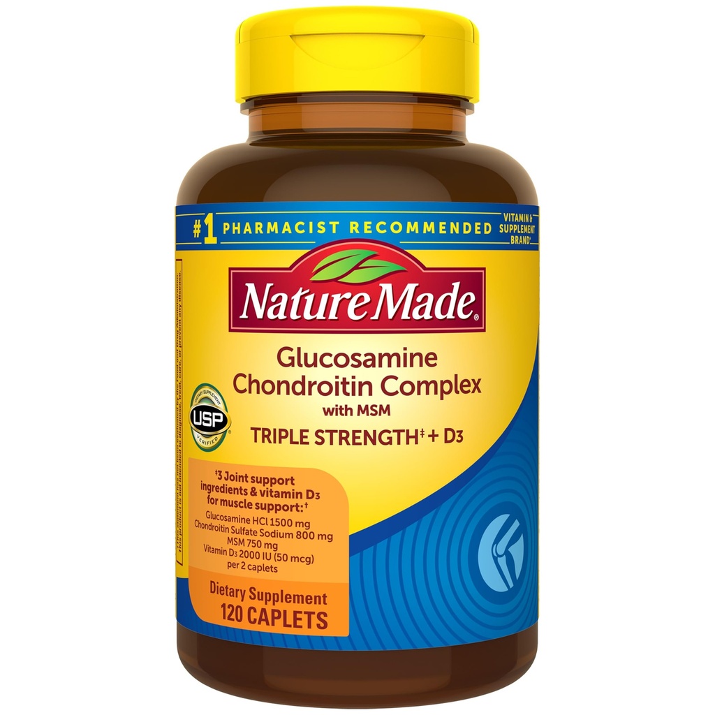 Nature Made Glucosamine Chondroitin Complex mit MSM, Nahrungsergänzungsmittel für Gelenkunterstützung, 120 Caplets, 60 Tage Versorgung
