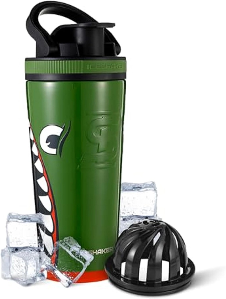 Ice Shaker Insulated Edelstahl Shaker Bottle | 26oz, Bomber | Cold for 30+ Hours | Insulated Cup with Twist-on Agitator | Odor-Free Bottle for Protein Shakes, Water, Smoothies, Cocktails