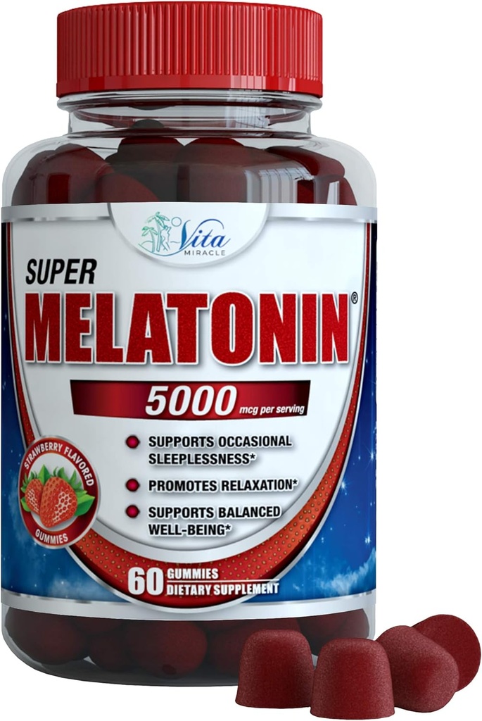 Vita Miracle Melatonin Gummies Bambini Adulti 5mg - Pillole di sonno ad alta resistenza Supplemento per bambini e adulti