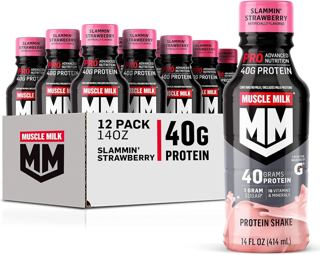 Muscle Lait Pro série Secouer les protéines, Fraise de clammin, 40g Protéines, 14 Fl Oz, 12 Pack
