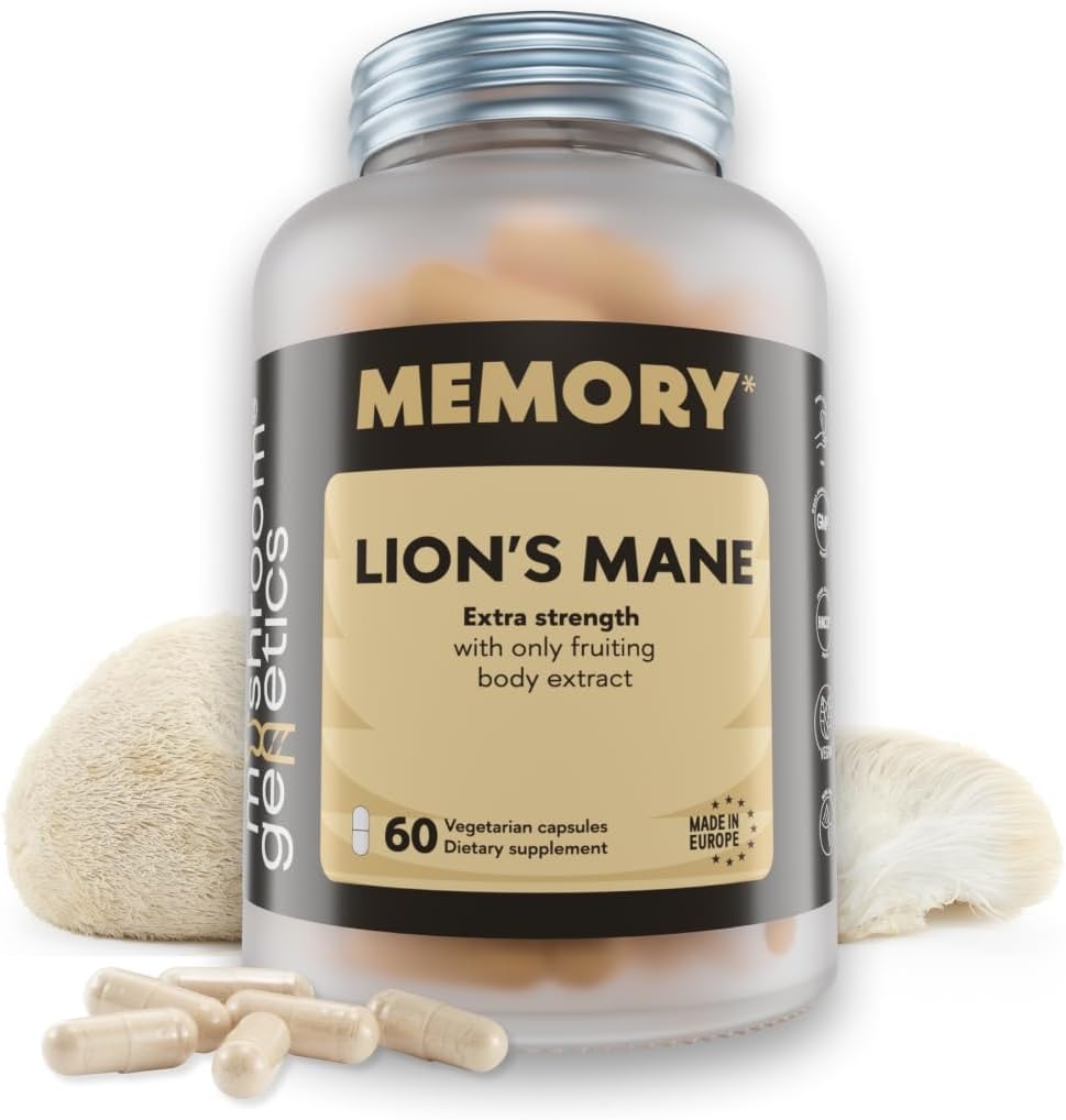 Lions Mane Supplement Kapseln - Nootropic Mushroom Supplement für Gehirn, Gedächtnis und Immununterstützung | Fruchtkörperextrakt für Fokus, Energie & Kognitive Wellness | 60 Vegan Kapseln