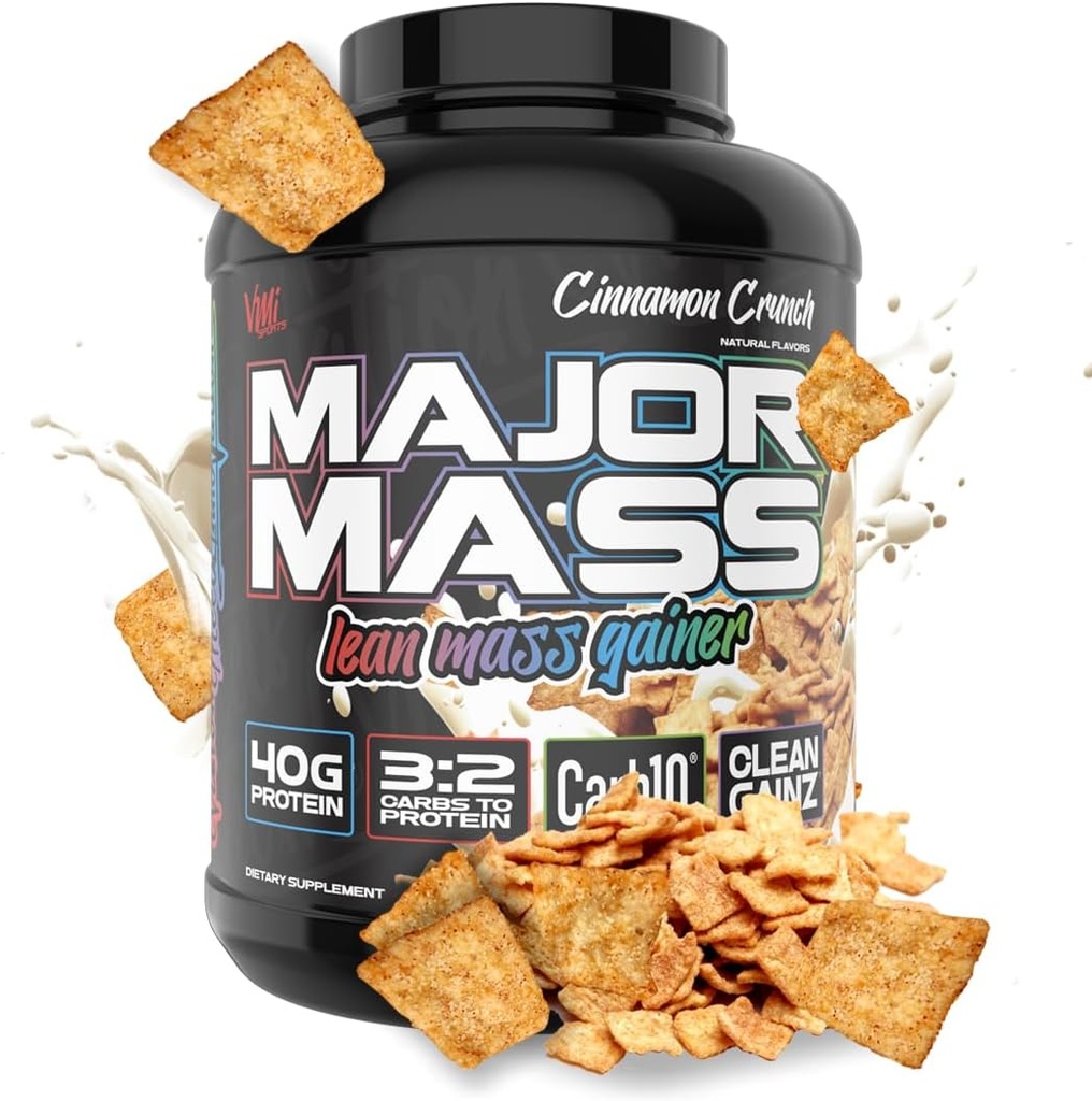 VMI Sports | Major Maß Lean Maß Gainer | Maß Gainer Protein Pulver für Muskel gewinnen | Gewicht Gainer Protein Pulver für Männer | Gewicht Gainer für Frauen (Cinnamon Crunch, 4 Pfund)